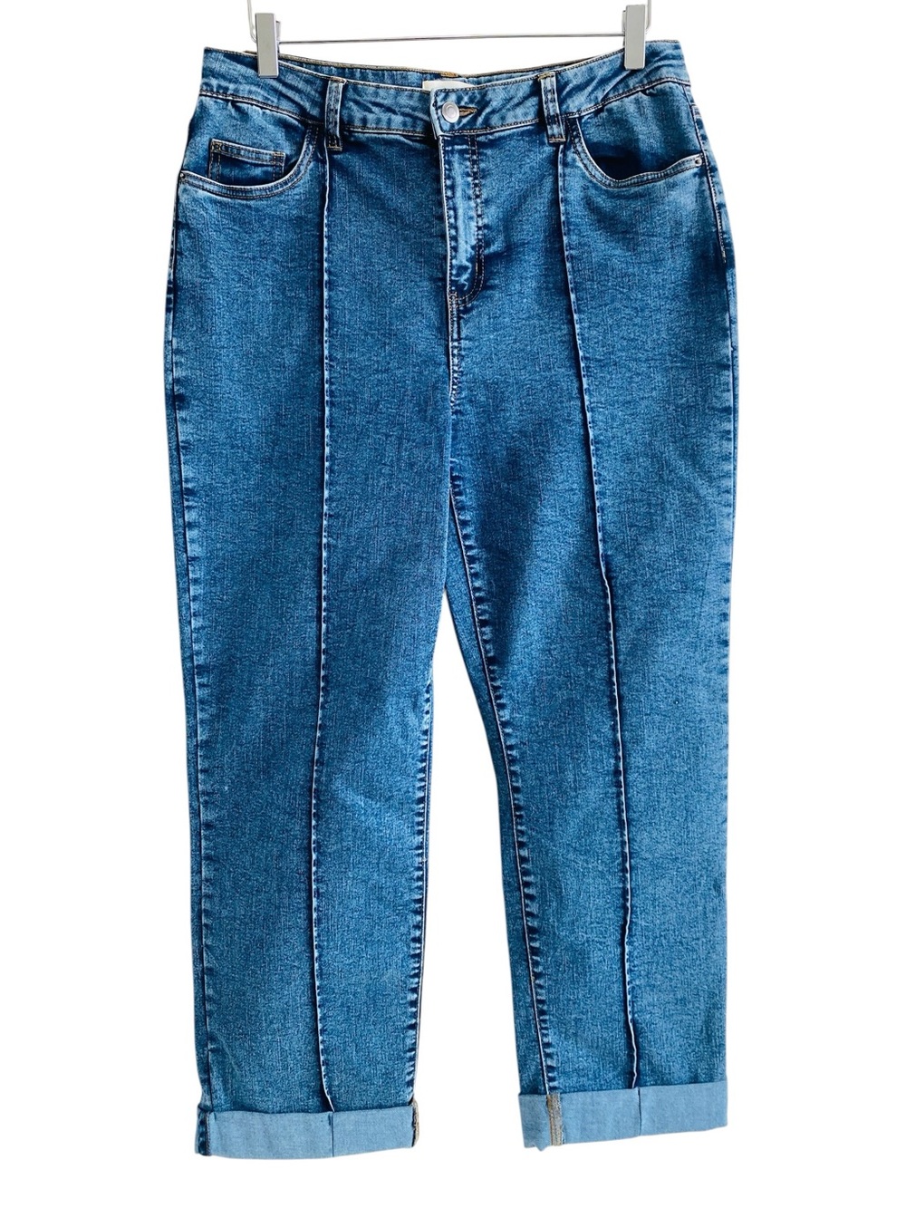 Charlie B Front Seam Cuffed Stretch Denim Jeans Size 12